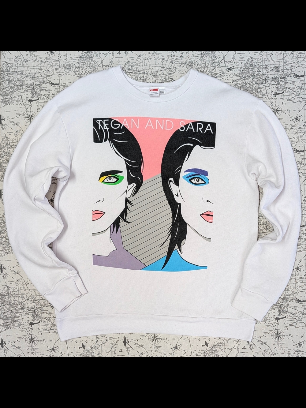Tegan and Sara Nagel Exclusive Tour Crewneck Sweatshirt White American Apparel L